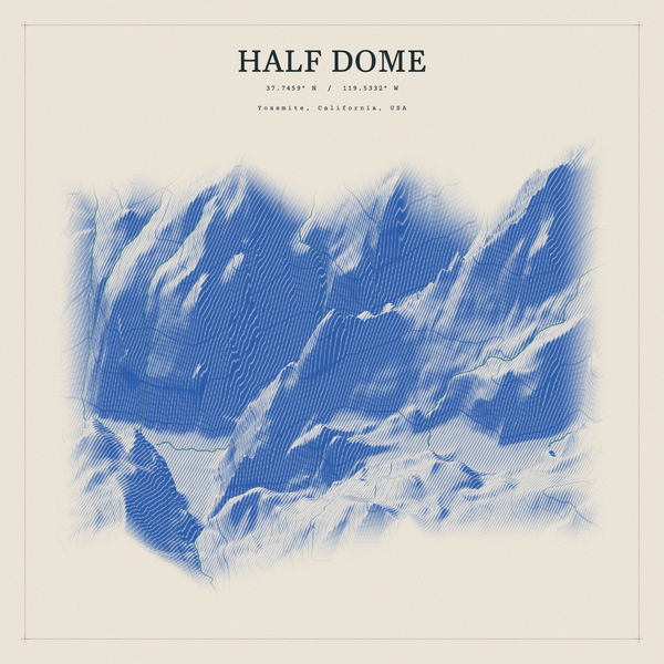 Half Dome — Red Relief print in Ultramarine (square)