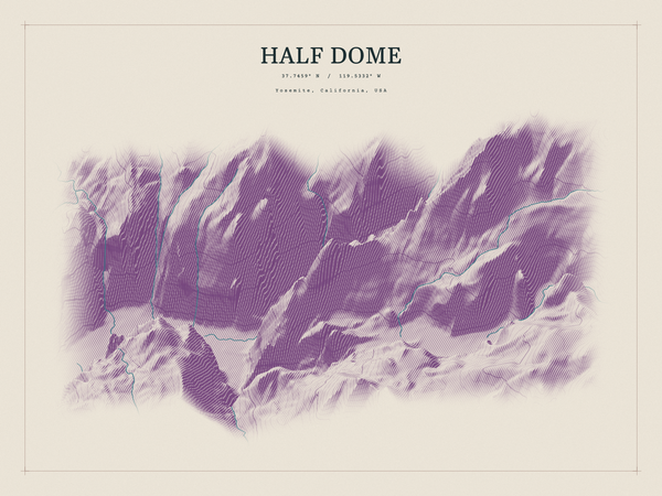 Half Dome — Red Relief print in Plum & Clay (landscape)