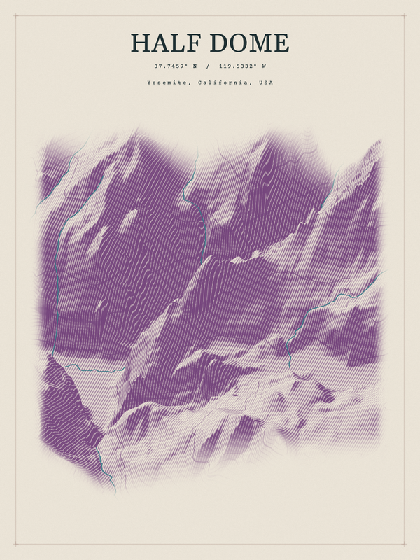 Half Dome — Red Relief print in Plum & Clay