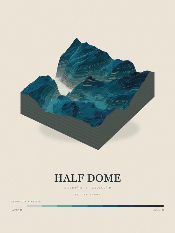 Half Dome — Terrain Relief print in Fjord