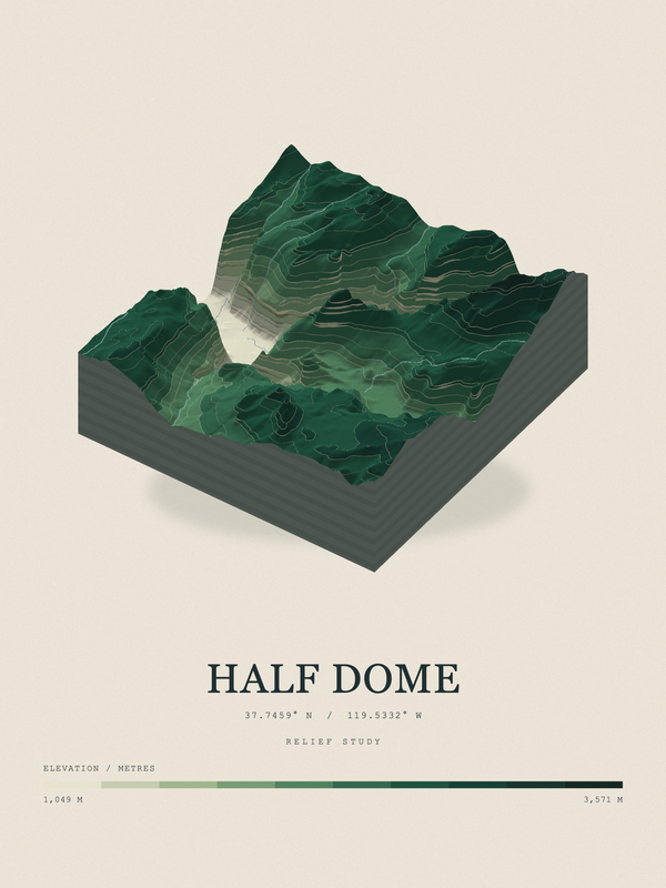 Half Dome — Terrain Relief print in Forest Floor