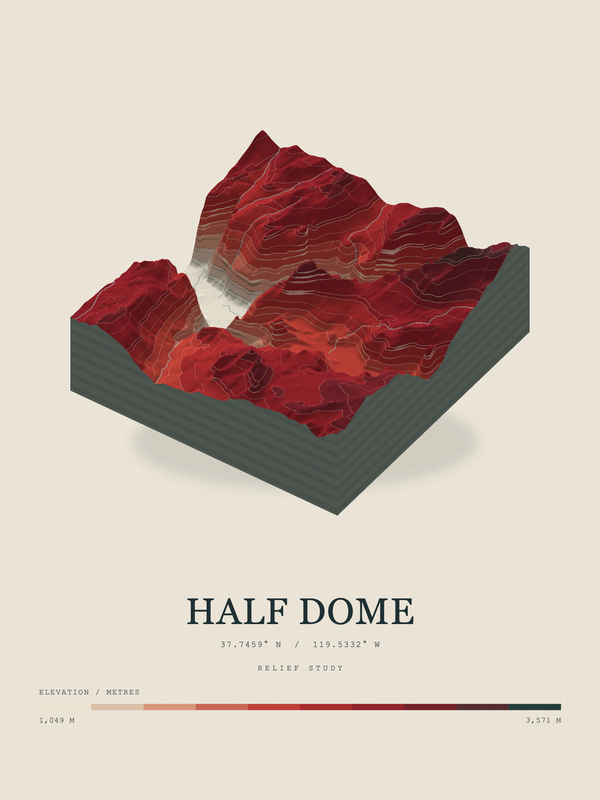 Half Dome — Terrain Relief print in Red Earth