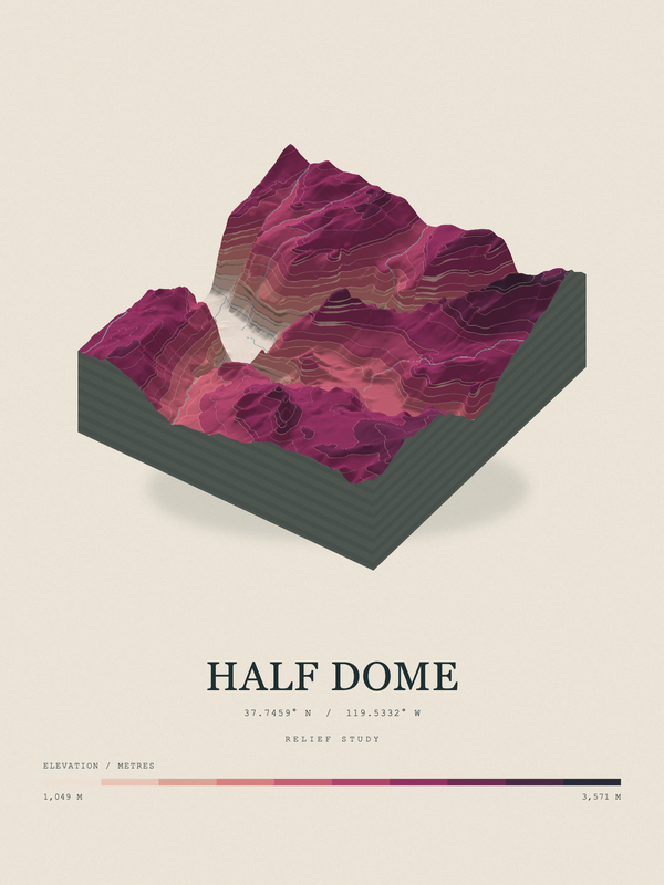 Half Dome — Terrain Relief print in Rose & Stone