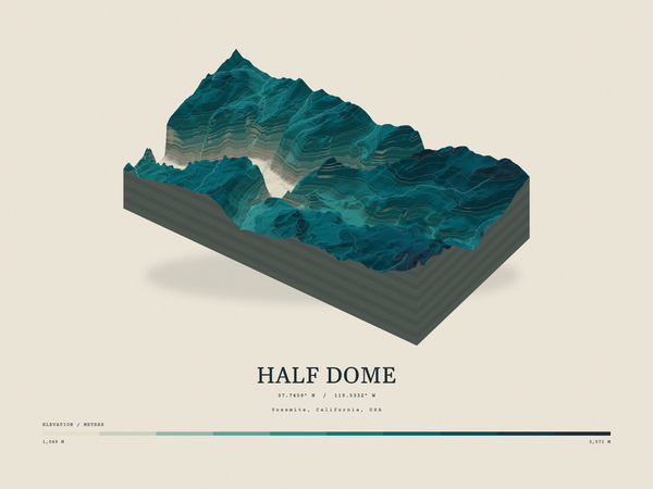 Half Dome — Terrain Relief print in Alpine Teal (landscape)