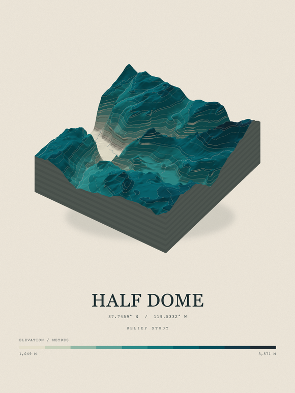Half Dome — Terrain Relief print in Alpine Teal
