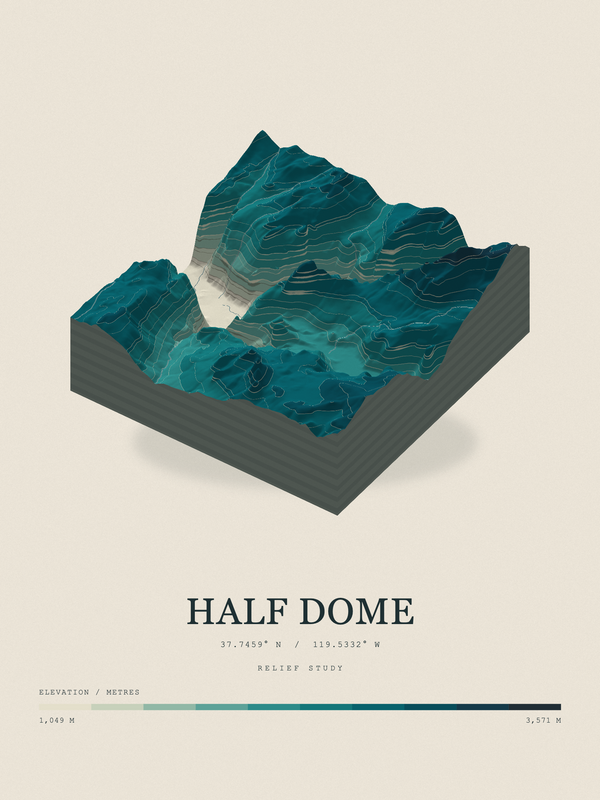 Half Dome — Terrain Relief print in Alpine Teal