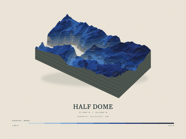Half Dome — Terrain Relief print in Ultramarine (landscape)