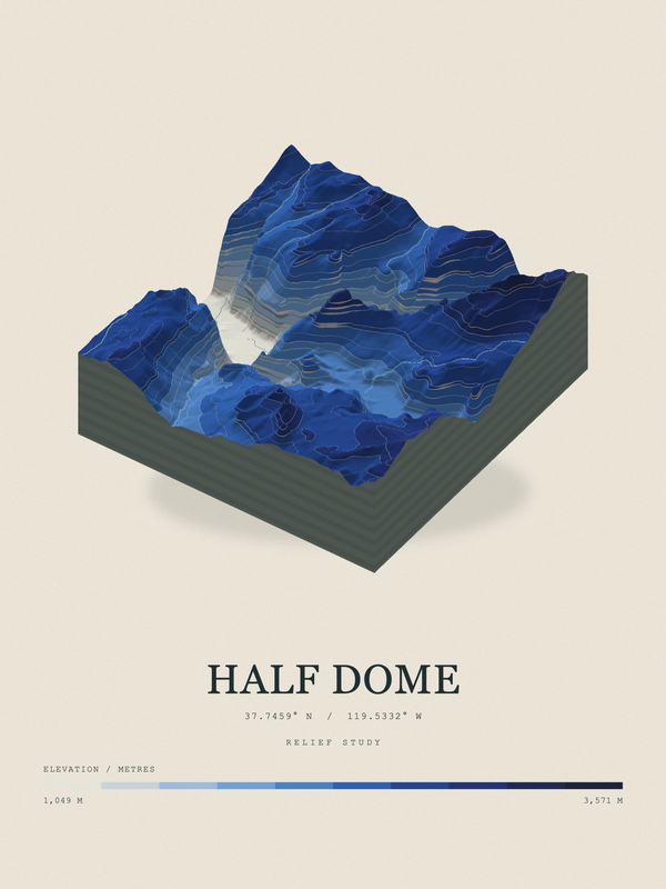Half Dome — Terrain Relief print in Ultramarine