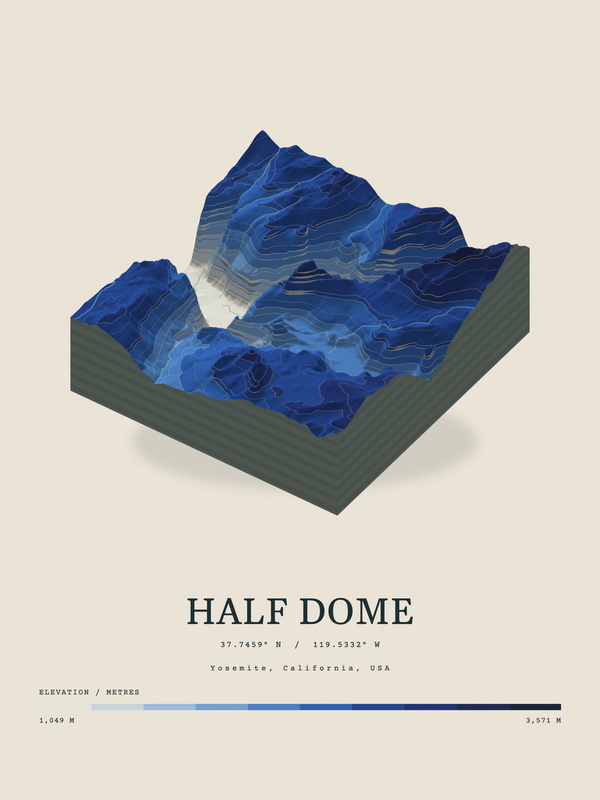 Half Dome — Terrain Relief print in Ultramarine