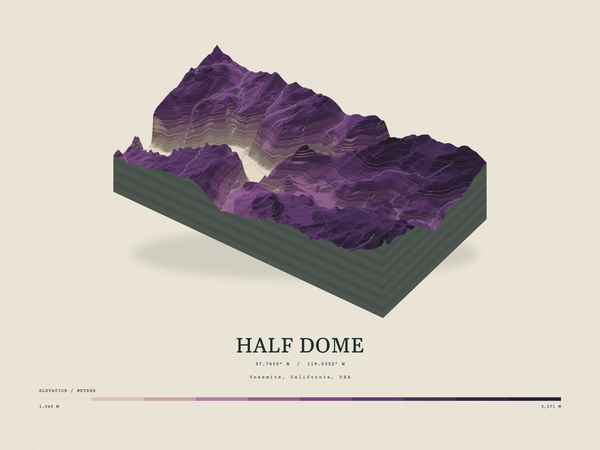 Half Dome — Terrain Relief print in Plum & Clay (landscape)