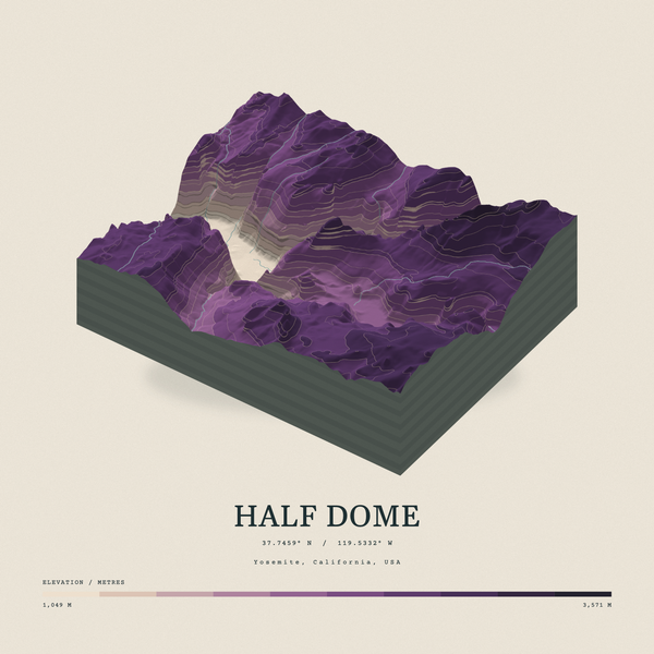 Half Dome — Terrain Relief print in Plum & Clay (square)
