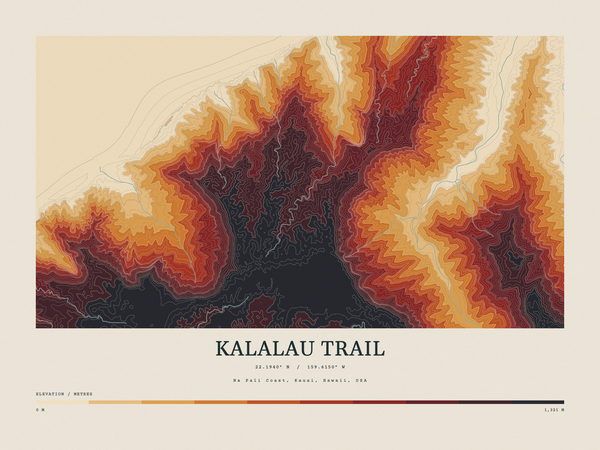Kalalau Trail — Contour Colour print in Ember & Ochre (landscape)