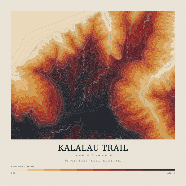 Kalalau Trail — Contour Colour print in Ember & Ochre (square)