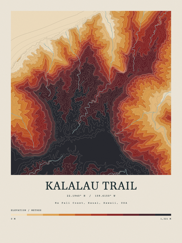 Kalalau Trail — Contour Colour print in Ember & Ochre