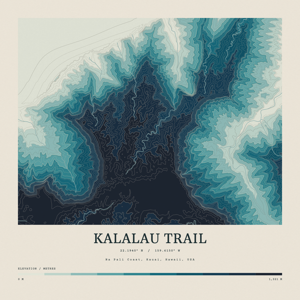 Kalalau Trail — Contour Colour print in Fjord (square)