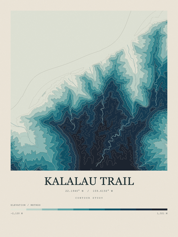 Kalalau Trail — Contour Colour print in Fjord