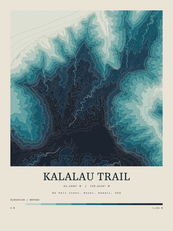 Kalalau Trail — Contour Colour print in Fjord