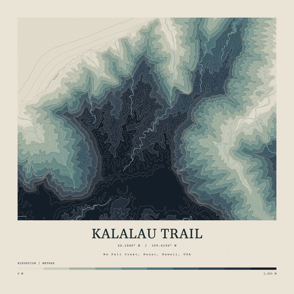 Kalalau Trail — Contour Colour print in Graphite (square)