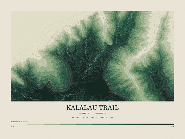 Kalalau Trail — Contour Colour print in Forest Floor (landscape)