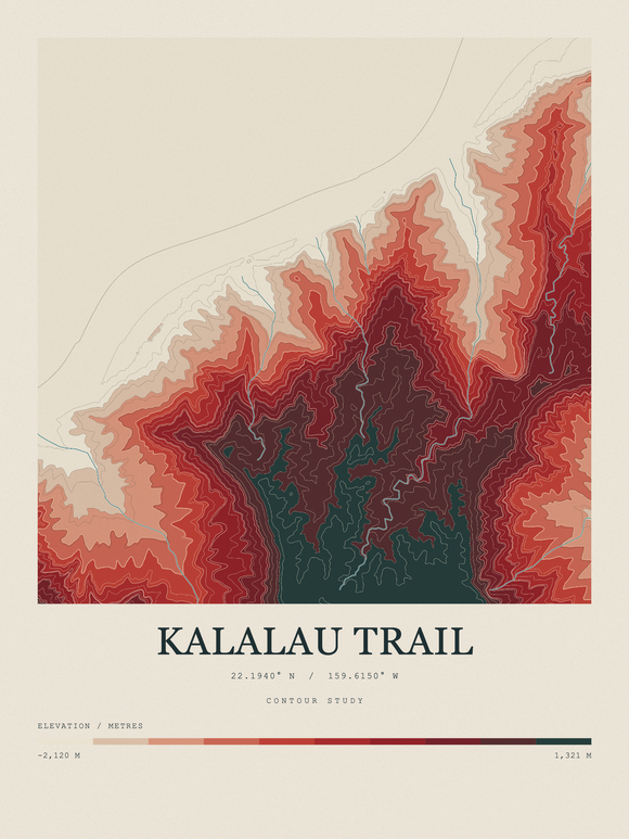 Kalalau Trail — Contour Colour print in Red Earth