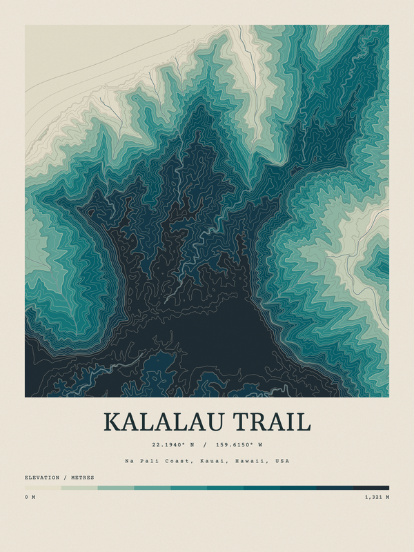 Kalalau Trail — Contour Colour print in Alpine Teal
