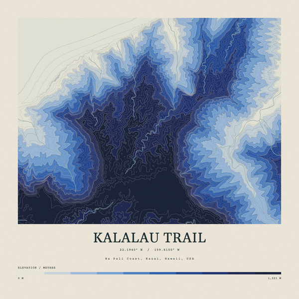 Kalalau Trail — Contour Colour print in Ultramarine (square)