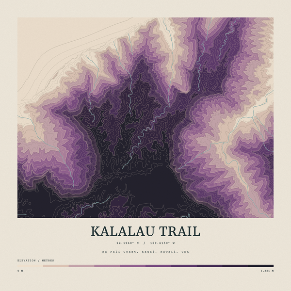 Kalalau Trail — Contour Colour print in Plum & Clay (square)