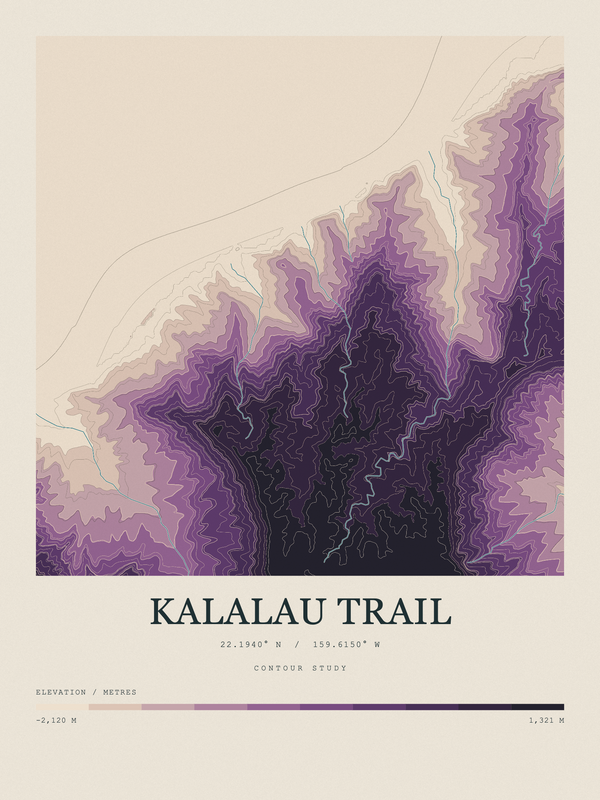Kalalau Trail — Contour Colour print in Plum & Clay