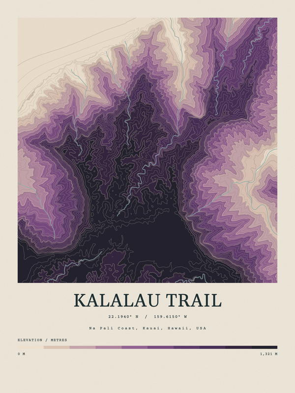 Kalalau Trail — Contour Colour print in Plum & Clay