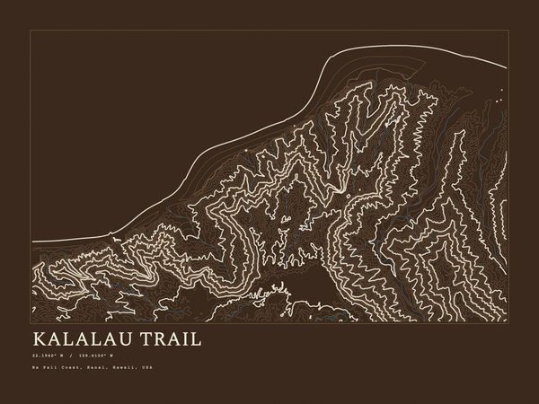 Kalalau Trail — Ink print in Atlas Dark (landscape)