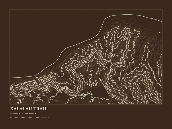 Kalalau Trail — Ink print in Atlas Dark (landscape)
