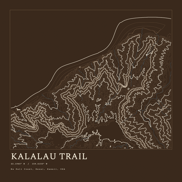 Kalalau Trail — Ink print in Atlas Dark (square)