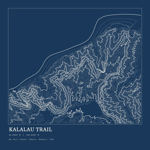 Kalalau Trail — Ink print in Blueprint Dark (square)