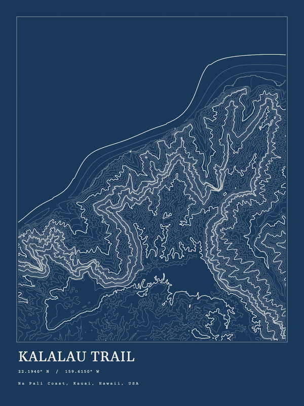 Kalalau Trail — Ink print in Blueprint Dark