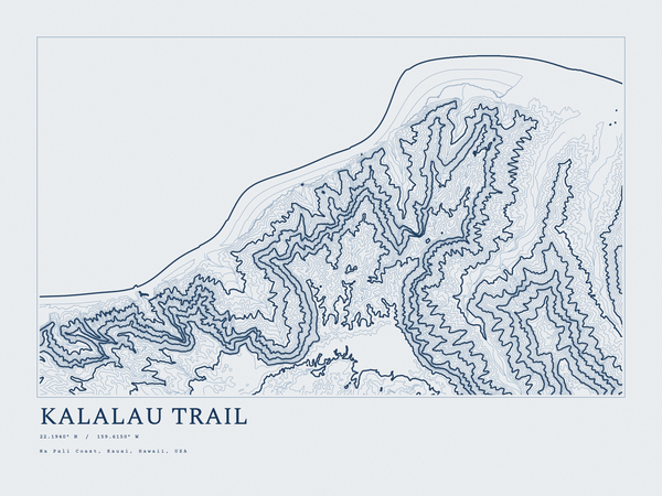 Kalalau Trail — Ink print in Blueprint Light (landscape)
