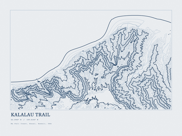 Kalalau Trail — Ink print in Blueprint Light (landscape)