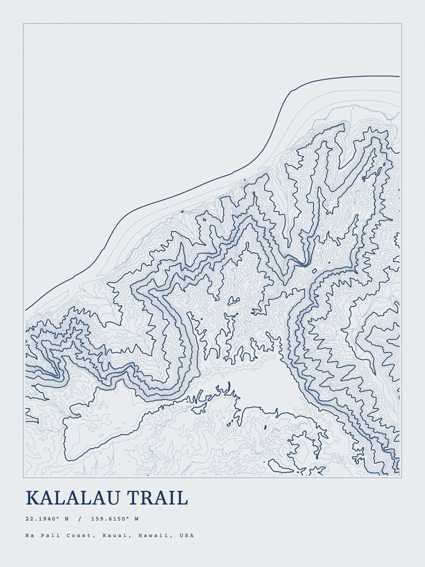 Kalalau Trail — Ink print in Blueprint Light