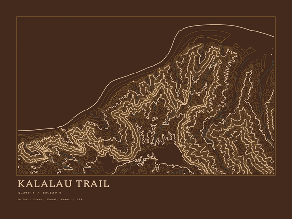Kalalau Trail — Ink print in Desert Dark (landscape)