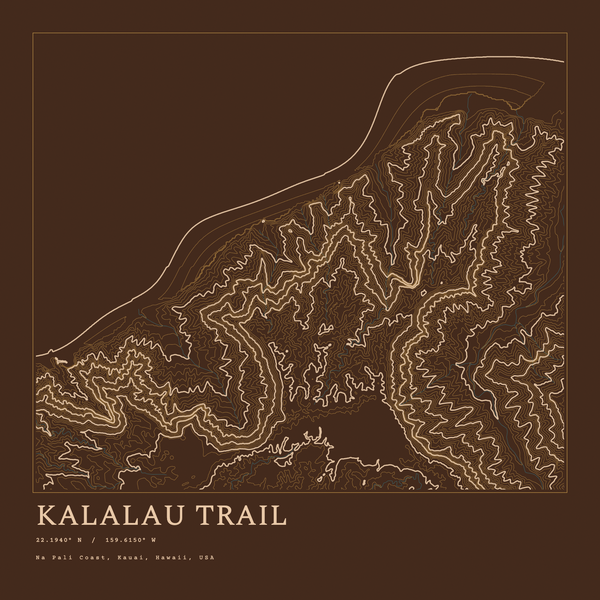 Kalalau Trail — Ink print in Desert Dark (square)