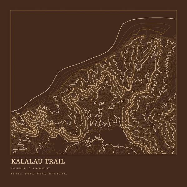 Kalalau Trail — Ink print in Desert Dark (square)
