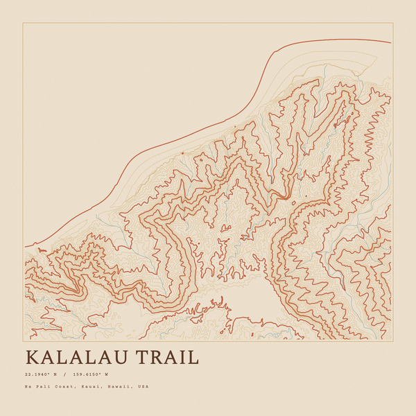 Kalalau Trail — Ink print in Desert Light (square)