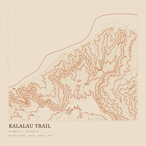 Kalalau Trail — Ink print in Desert Light (square)