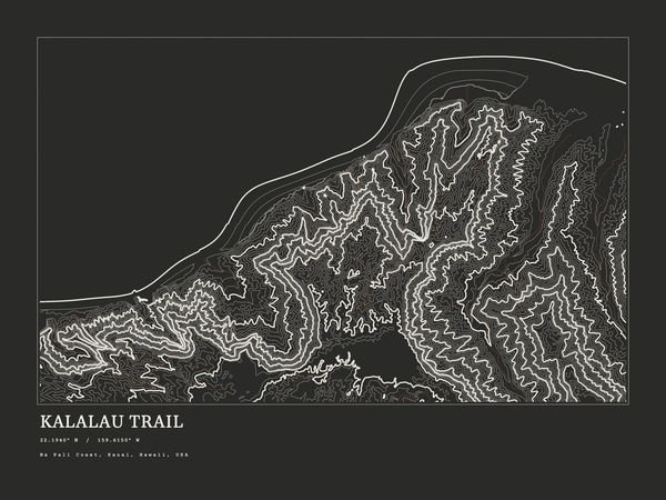 Kalalau Trail — Ink print in Ink Dark (landscape)