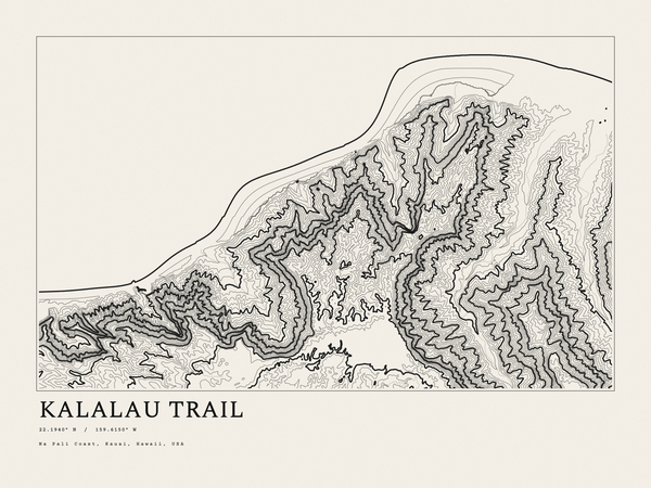 Kalalau Trail — Ink print in Ink Light (landscape)
