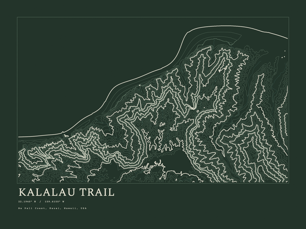 Kalalau Trail — Ink print in Ranger Dark (landscape)