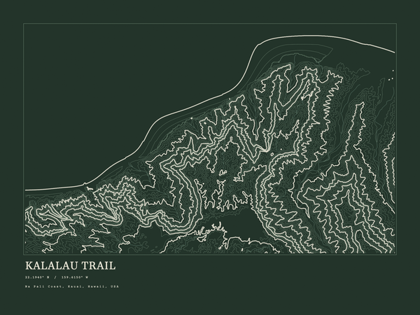 Kalalau Trail — Ink print in Ranger Dark (landscape)