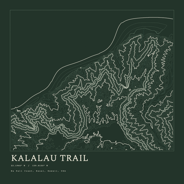 Kalalau Trail — Ink print in Ranger Dark (square)