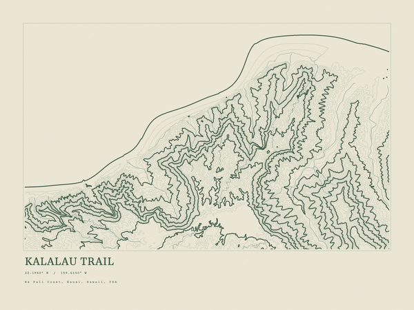 Kalalau Trail — Ink print in Ranger Light (landscape)