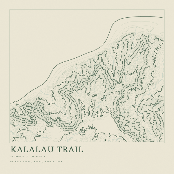 Kalalau Trail — Ink print in Ranger Light (square)