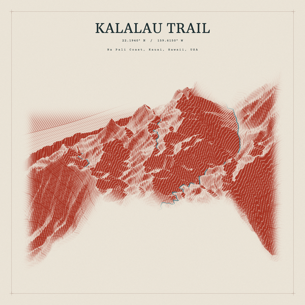 Kalalau Trail — Red Relief print in Ember & Ochre (square)